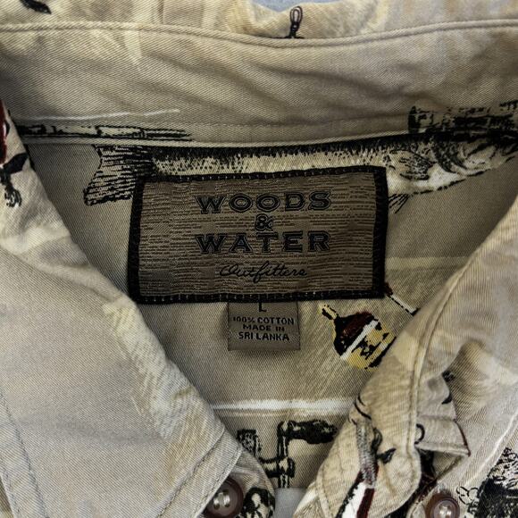Woods Waters Fish Lure Shirt Mens Large Casual Button Down Fishing Outfitters - Picture 3 of 8